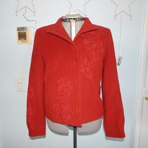 Carlisle Size 12 Red Wool Cashmere Coat Pockets Flowers Winter Vintage Boho